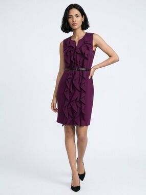 Calvin Klein Sleeveless Ruffle-Front Mini Dress in Deep Purple